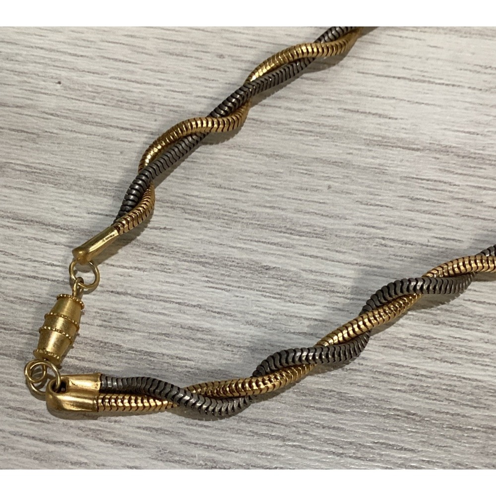 Gold & Silvertone 28" Necklace Intertwined Chains‎ Textured Vintage